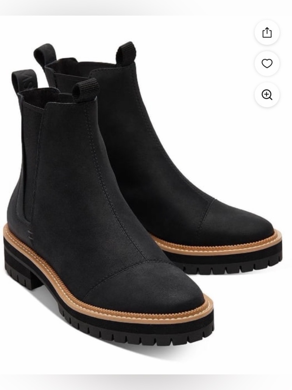 Toms Black Chelsea Lug Sole Ankle Boots with Tan Welt